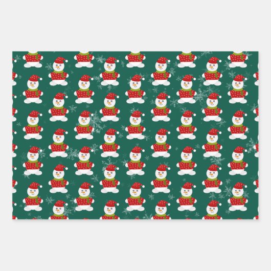 Niedlicher Schneemann im Hintergrund Rosa, Blau un Geschenkpapier Set (Vorderseite 3)