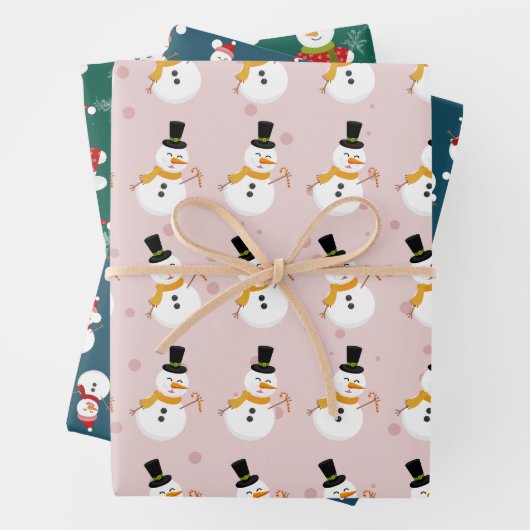 Niedlicher Schneemann im Hintergrund Rosa, Blau un Geschenkpapier Set (Beispiel)