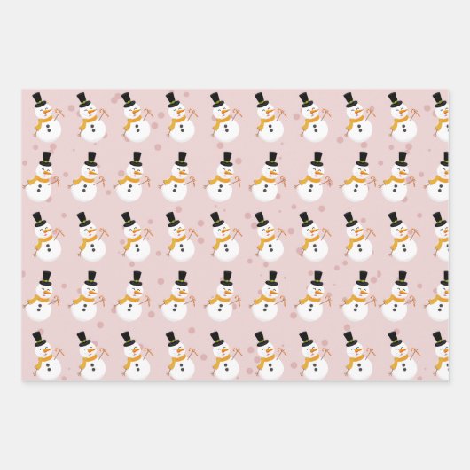 Niedlicher Schneemann im Hintergrund Rosa, Blau un Geschenkpapier Set (Vorderseite)