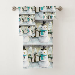 Niedlicher Schneemann im Winter Weihnachtsgeschmac Badhandtuch Set