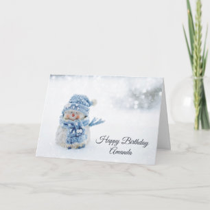 Niedlicher Schneemann im Winterfoto Geburtstag Karte