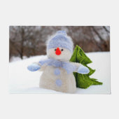 Niedlicher Schneemann in Blue Hat Fußmatte (Vorderseite)