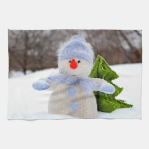 Niedlicher Schneemann in Blue Hat Geschirrtuch