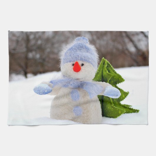 Niedlicher Schneemann in Blue Hat Geschirrtuch (Horizontal)
