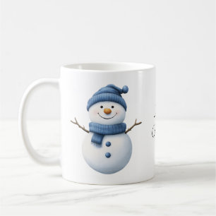 Niedlicher Schneemann in Blue Scarf und Strick Bea Kaffeetasse