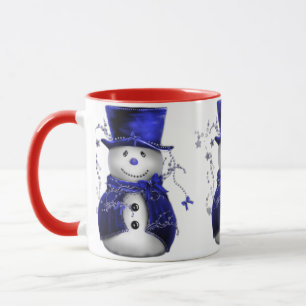 Niedlicher Schneemann in Blue Velvet Weihnachten Tasse
