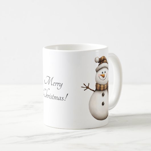 Niedlicher Schneemann in Brown Kariert Scarf Kaffe Kaffeetasse (VorderseiteRechts)