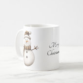 Niedlicher Schneemann in Brown Kariert Scarf Kaffe Kaffeetasse (Vorderseite Links)