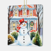 Niedlicher Schneemann in den Vorstädten Weihnachte Keramikornament (Links)