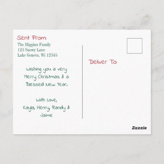 Niedlicher Schneemann in den Vorstädten Weihnachte Postkarte (Rückseite)