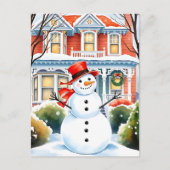 Niedlicher Schneemann in den Vorstädten Weihnachte Postkarte (Vorderseite)