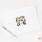 Niedlicher Schneemann in den Vorstädten Weihnachte Quadratischer Aufkleber (Umschlag)