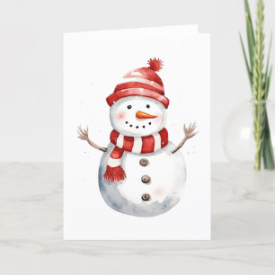 Niedlicher Schneemann in der Schneedecke Feiertagskarte