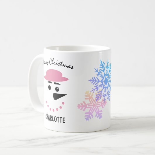 Niedlicher Schneemann in einem Boaterhut. Frohe We Kaffeetasse (Vorderseite Links)