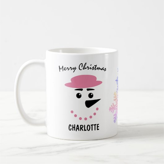 Niedlicher Schneemann in einem Boaterhut. Frohe We Kaffeetasse (Links)