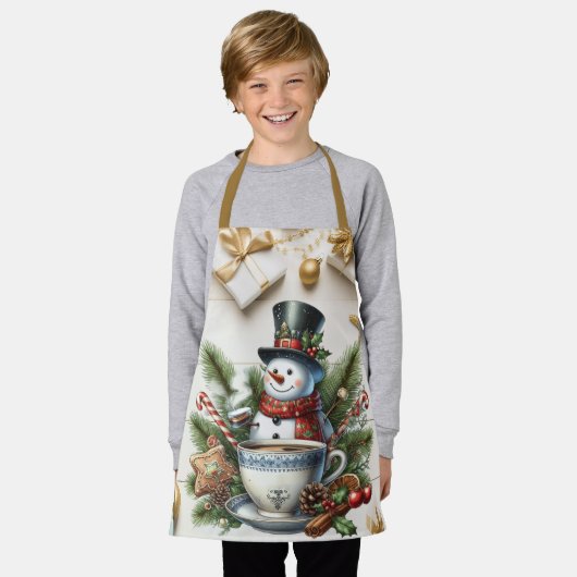 Niedlicher Schneemann in Kiefernwäldern, heißer Sc Schürze (Getragen)