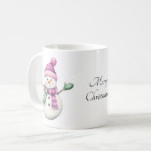 Niedlicher Schneemann in Lila rosa und grün Kaffeetasse (Vorderseite Links)