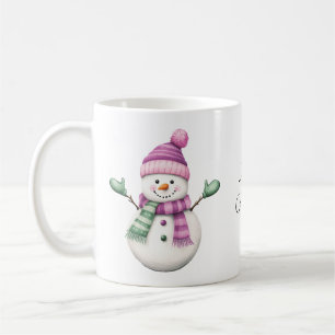 Niedlicher Schneemann in Lila rosa und grün Kaffeetasse