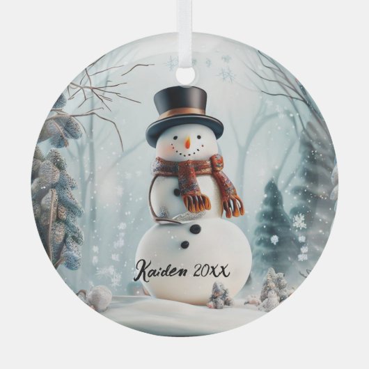 Niedlicher Schneemann in Snowglobe Ornament Aus Glas (Vorderseite)