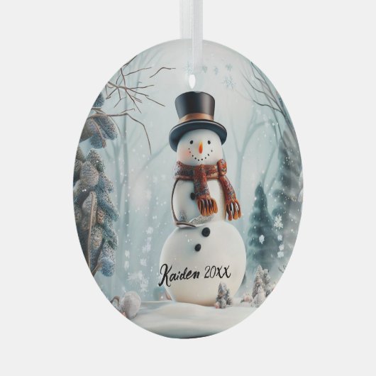 Niedlicher Schneemann in Snowglobe Ornament Aus Glas (Vorderseite Rechts)