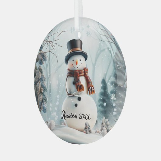 Niedlicher Schneemann in Snowglobe Ornament Aus Glas (Vorderseite links)