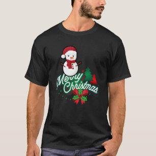 Niedlicher Schneemann in Weihnachtsmannmütze Frohe T-Shirt