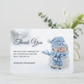 Niedlicher Schneemann in Winterfotografie Weihnach Dankeskarte (Stehend Vorderseite)