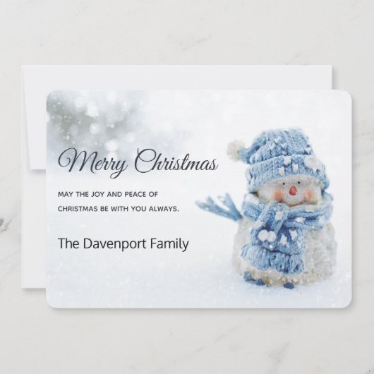 Niedlicher Schneemann in Winterfotografie Weihnach Feiertagskarte (Vorderseite)