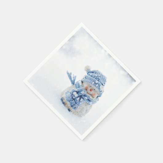 Niedlicher Schneemann in Winterfotografie Weihnach Serviette (Ecke)