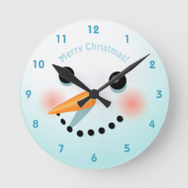 Niedlicher Schneemann-Kopf mit rosigen Wangen Runde Wanduhr