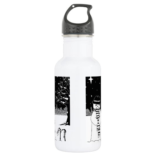 Niedlicher Schneemann lächelt die Schneeszene zu W Trinkflasche (Vorderseite)