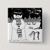 niedlicher Schneemann lächelt in der Schneeszene W Button (Vorderseite)