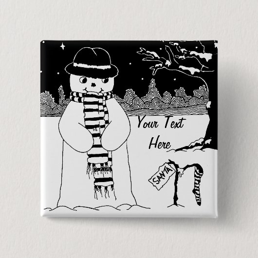 niedlicher Schneemann lächelt in der Schneeszene W Button (Vorderseite)