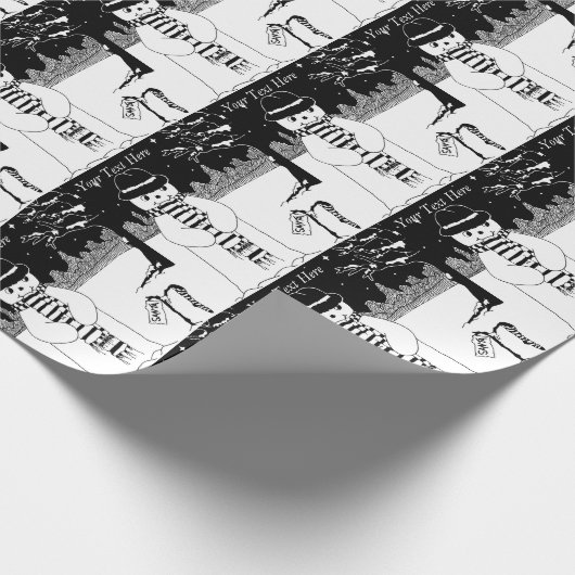niedlicher Schneemann lächelt Schneeszene schwarz- Geschenkpapier (Ecke)