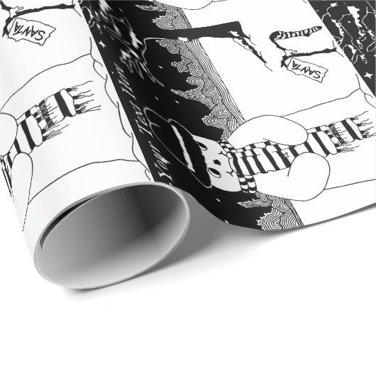 niedlicher Schneemann lächelt Schneeszene schwarz- Geschenkpapier (Rolleneckpunkt)