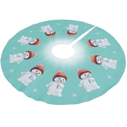 Niedlicher Schneemann mandala & Schneeflocken auf Polyester Weihnachtsbaumdecke (Schrägansicht)