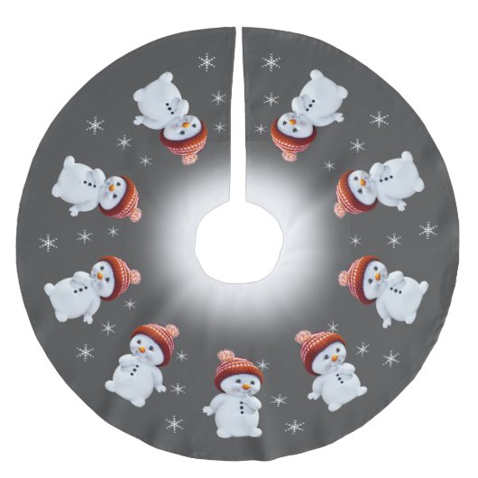 Niedlicher Schneemann Mandala & Schneeflocken auf Polyester Weihnachtsbaumdecke (Vorderseite)