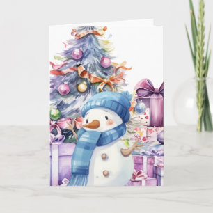 Niedlicher Schneemann mit blauem Scarf & Weihnacht Karte