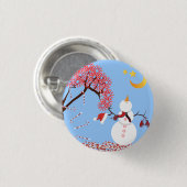 Niedlicher Schneemann mit Blick auf den Mondknopf Button (Vorne & Hinten)