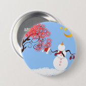 Niedlicher Schneemann mit Blick auf den Mondknopf Button (Vorne & Hinten)