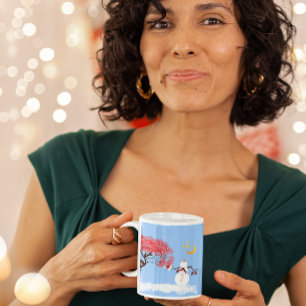 Niedlicher Schneemann mit Candycane Tree and Moon Tasse