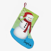 Niedlicher Schneemann mit einer Weihnachtsmannmütz Kleiner Weihnachtsstrumpf (Vorderansicht (hängend))