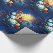 Niedlicher Schneemann mit Geschenken und Feuerwerk Geschenkpapier (Ecke)