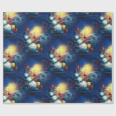 Niedlicher Schneemann mit Geschenken und Feuerwerk Geschenkpapier (Flach)