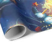 Niedlicher Schneemann mit Geschenken und Feuerwerk Geschenkpapier (Rolleneckpunkt)