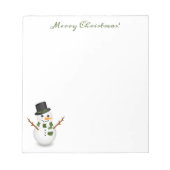 Niedlicher Schneemann mit grünem, fröhlichen Weihn Notizblock (Vorderseite)