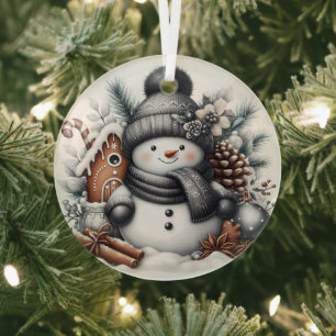 Niedlicher Schneemann mit Lebkuchenhaus Ornament Aus Glas