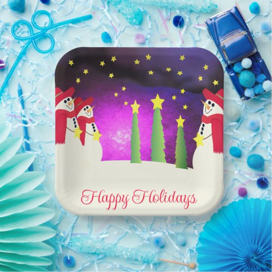 Niedlicher Schneemann mit Rot und Lila Pappteller (Party)