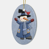 Niedlicher Schneemann mit rotem Kardinal Keramik Ornament (Links)