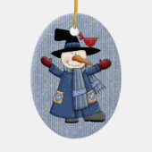 Niedlicher Schneemann mit rotem Kardinal Keramik Ornament (Vorne)